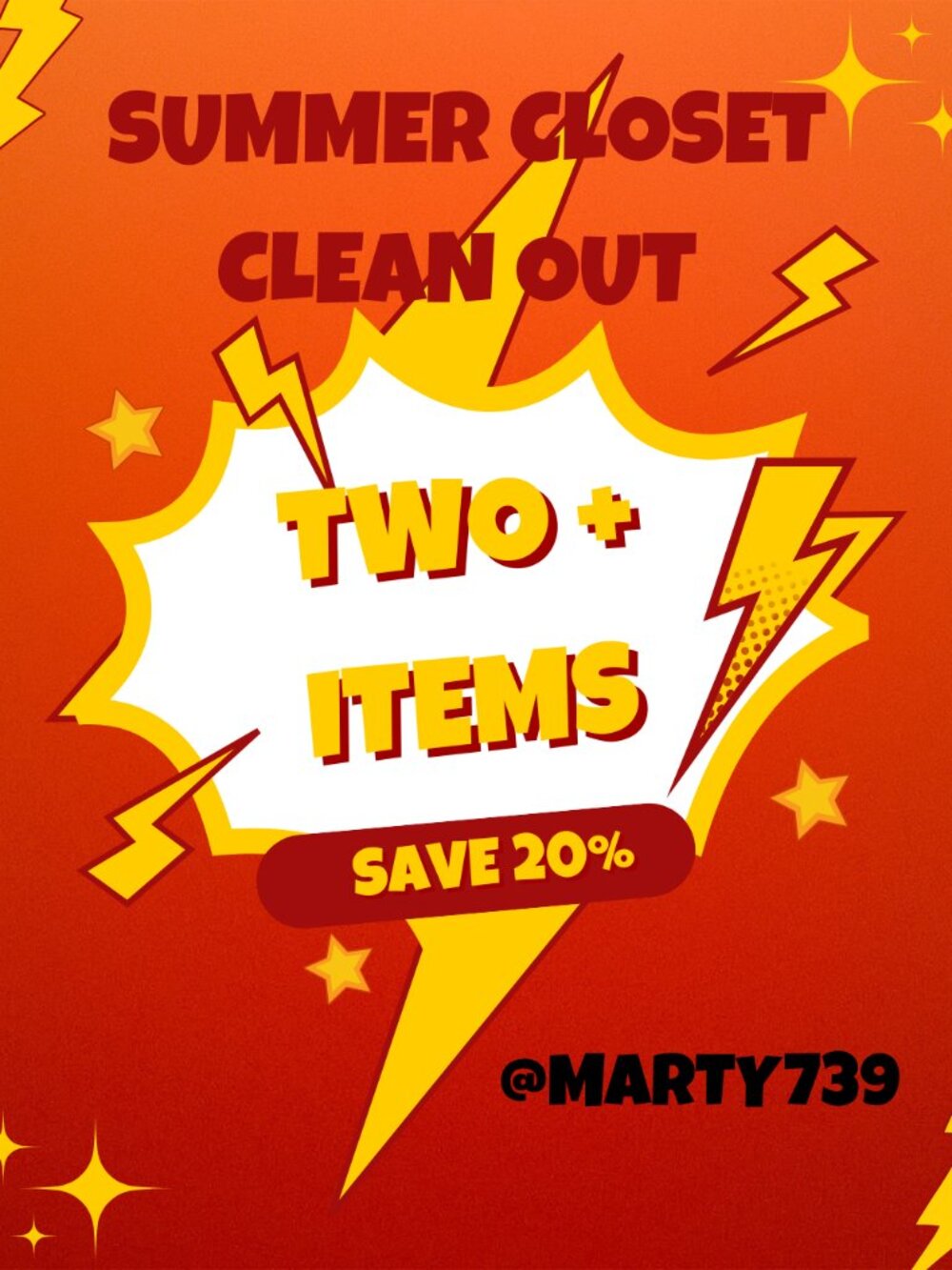SUMMER CLOSET CLEAN OUT SALE!  20% off 2+ ITEMS!!